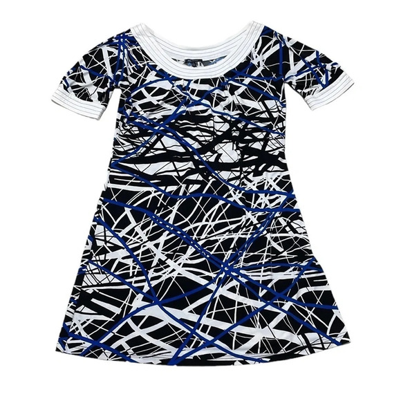 Anne Klein Dress Womens Large Blue Line Pattern Short Sleeve A-Line Midi - Picture 4 of 16